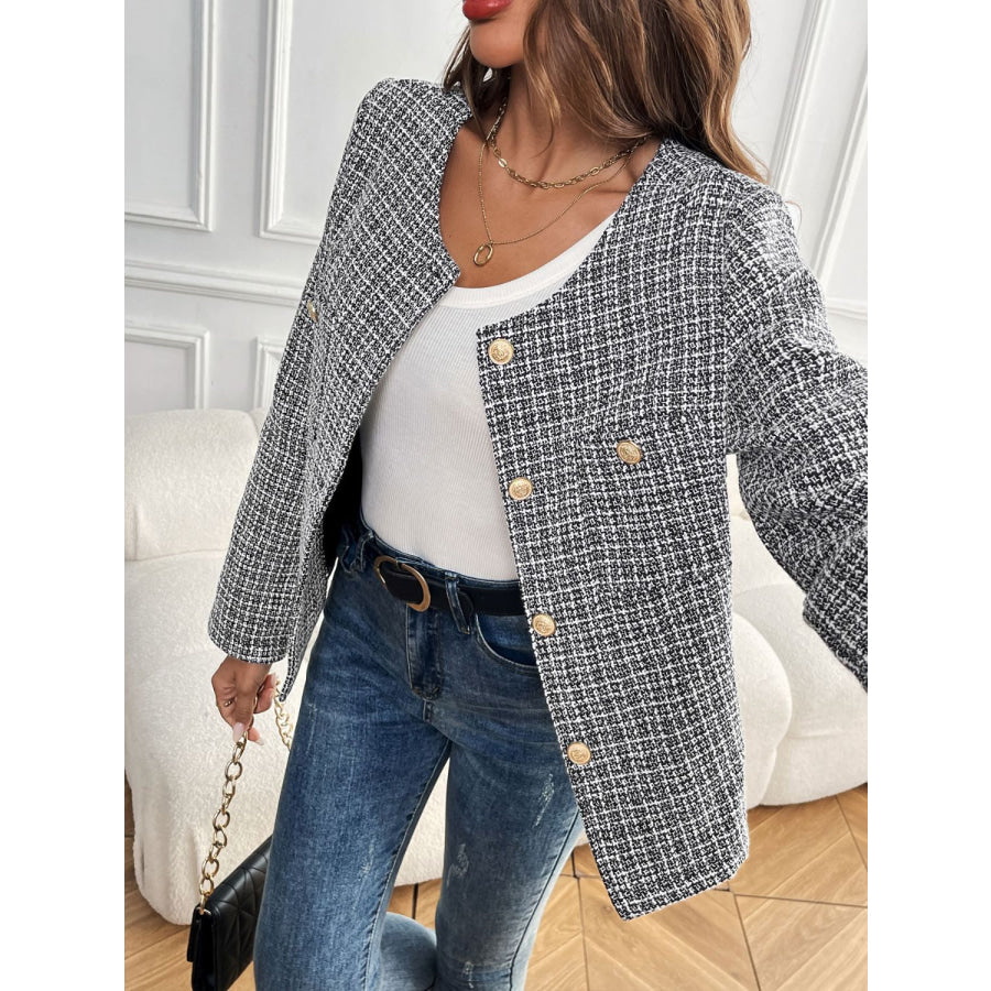 Perfee Plaid Long Sleeve Outerwear Apparel and Accessories