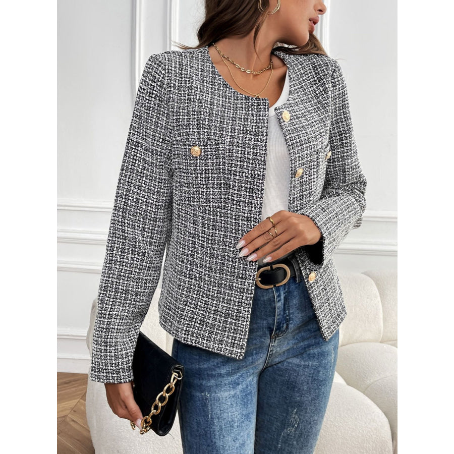 Perfee Plaid Long Sleeve Outerwear Apparel and Accessories