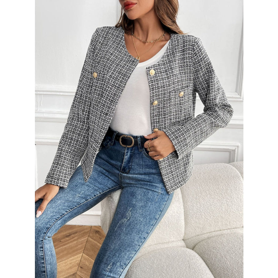 Perfee Plaid Long Sleeve Outerwear Apparel and Accessories