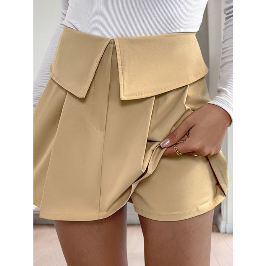 Perfee Pleated High Rise Shorts Tan / XS Apparel and Accessories