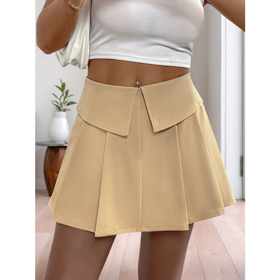 Perfee Pleated High Rise Shorts Tan / XS Apparel and Accessories