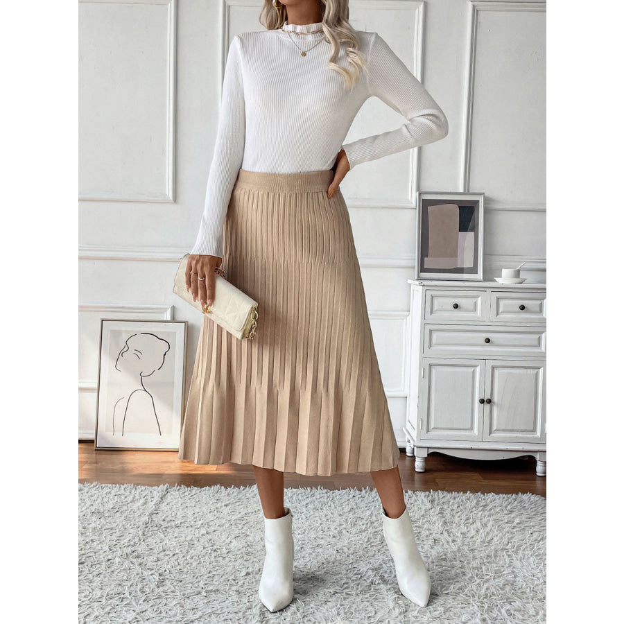 Perfee Pleated Midi Sweater Skirt Apparel and Accessories