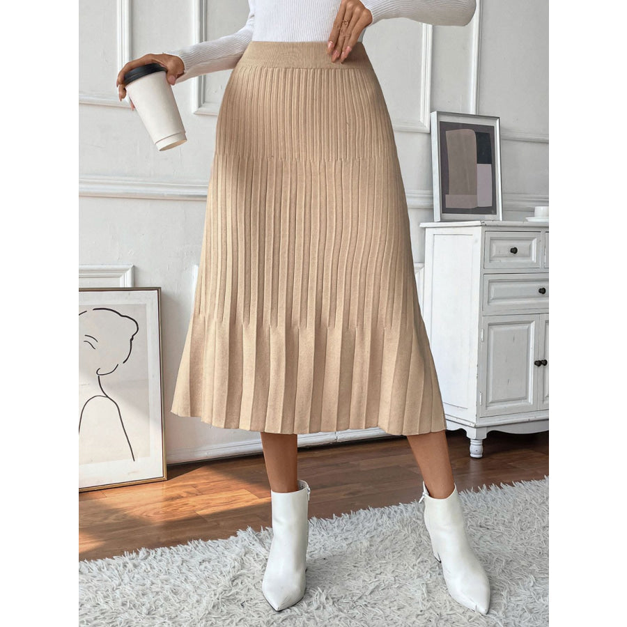 Perfee Pleated Midi Sweater Skirt Apparel and Accessories