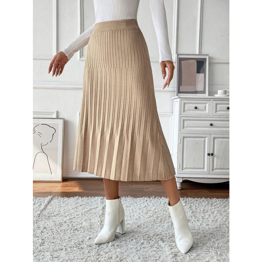 Perfee Pleated Midi Sweater Skirt Apparel and Accessories