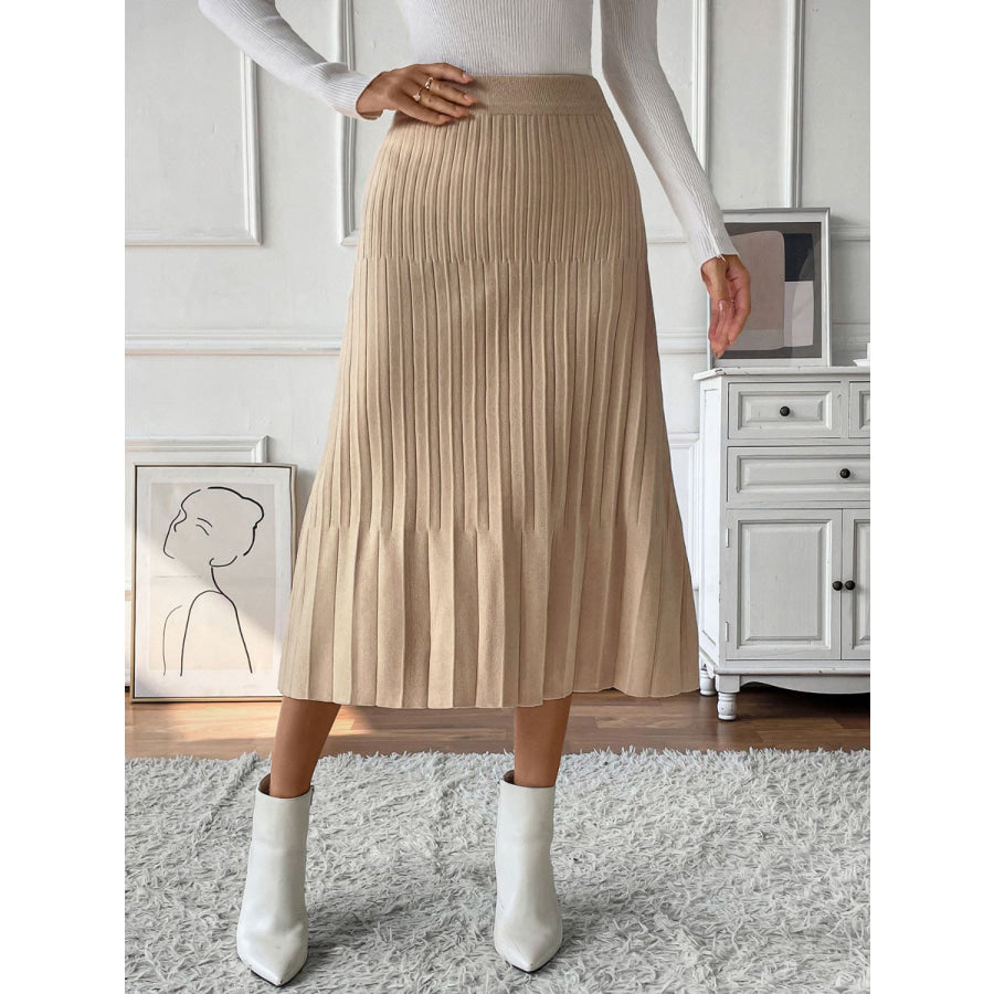 Perfee Pleated Midi Sweater Skirt Apparel and Accessories