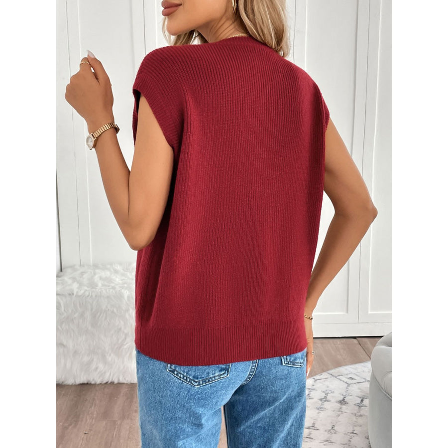 Perfee Pocketed Round Neck Cap Sleeve Cardigan Apparel and Accessories