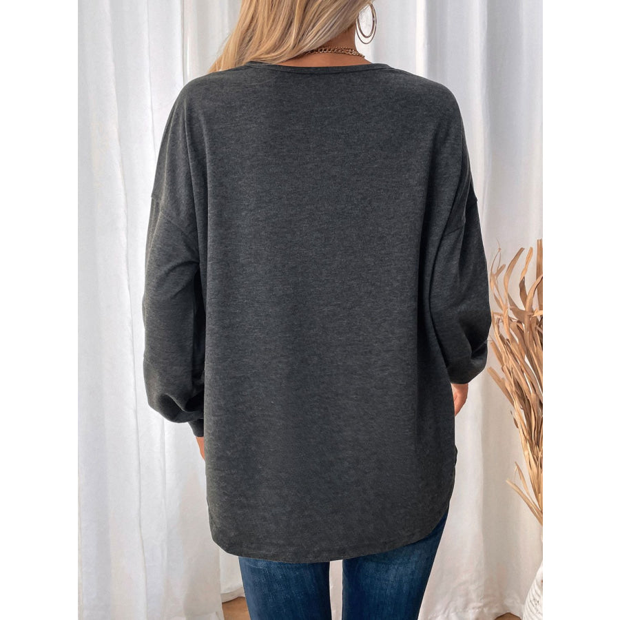 Perfee Pocketed Round Neck Long Sleeve Sweatshirt Apparel and Accessories