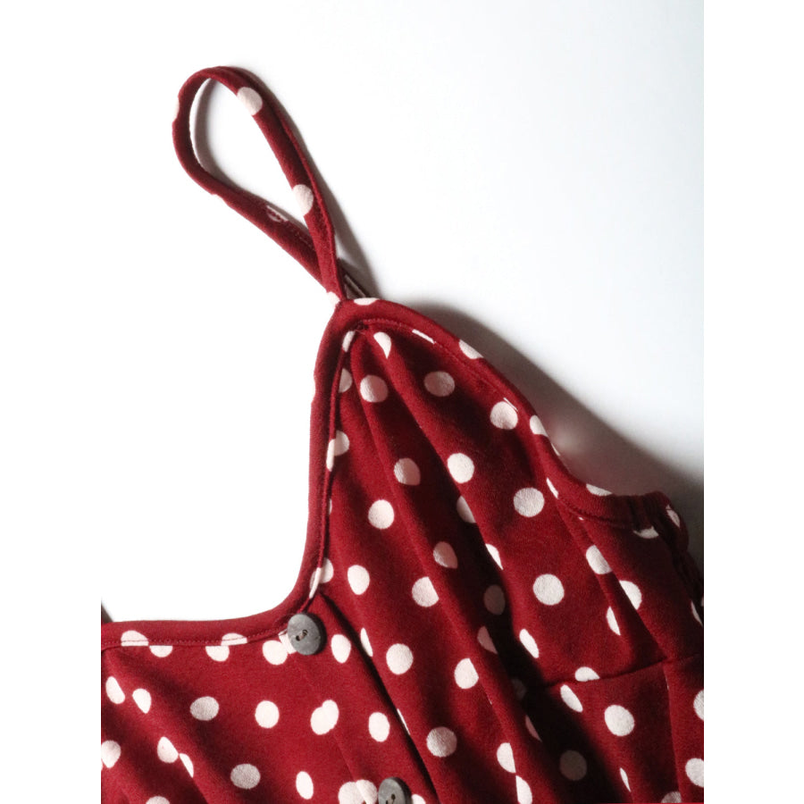 Perfee Polka Dot Sweetheart Neck Dress with Pockets Apparel and Accessories