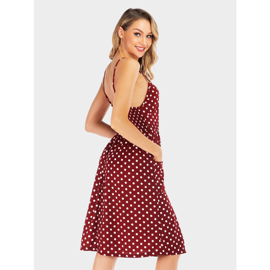 Perfee Polka Dot Sweetheart Neck Dress with Pockets Apparel and Accessories