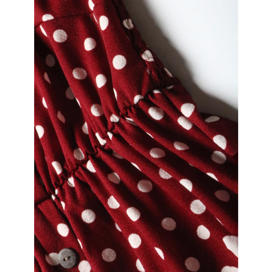 Perfee Polka Dot Sweetheart Neck Dress with Pockets Apparel and Accessories