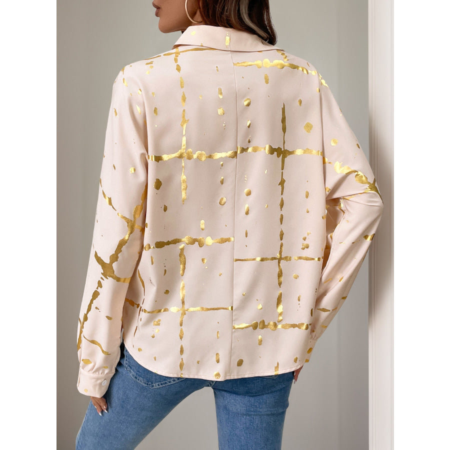 Perfee Printed Collared Neck Long Sleeve Shirt Apparel and Accessories