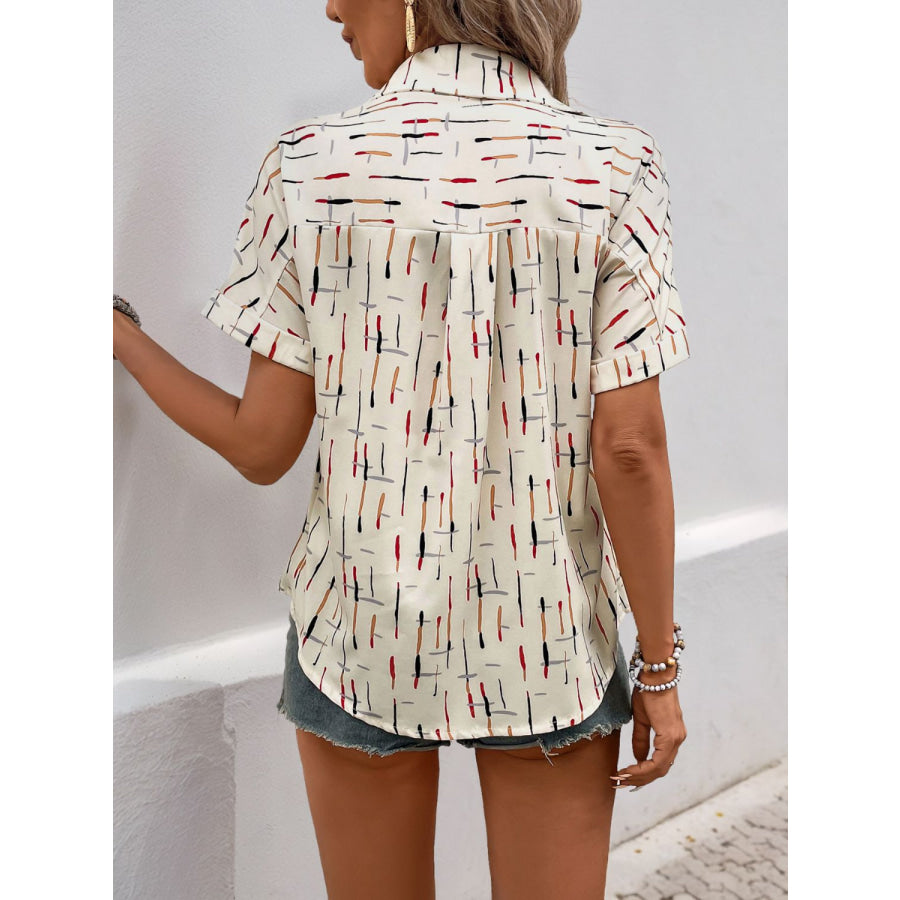 Perfee Printed Collared Neck Short Sleeve Shirt Apparel and Accessories