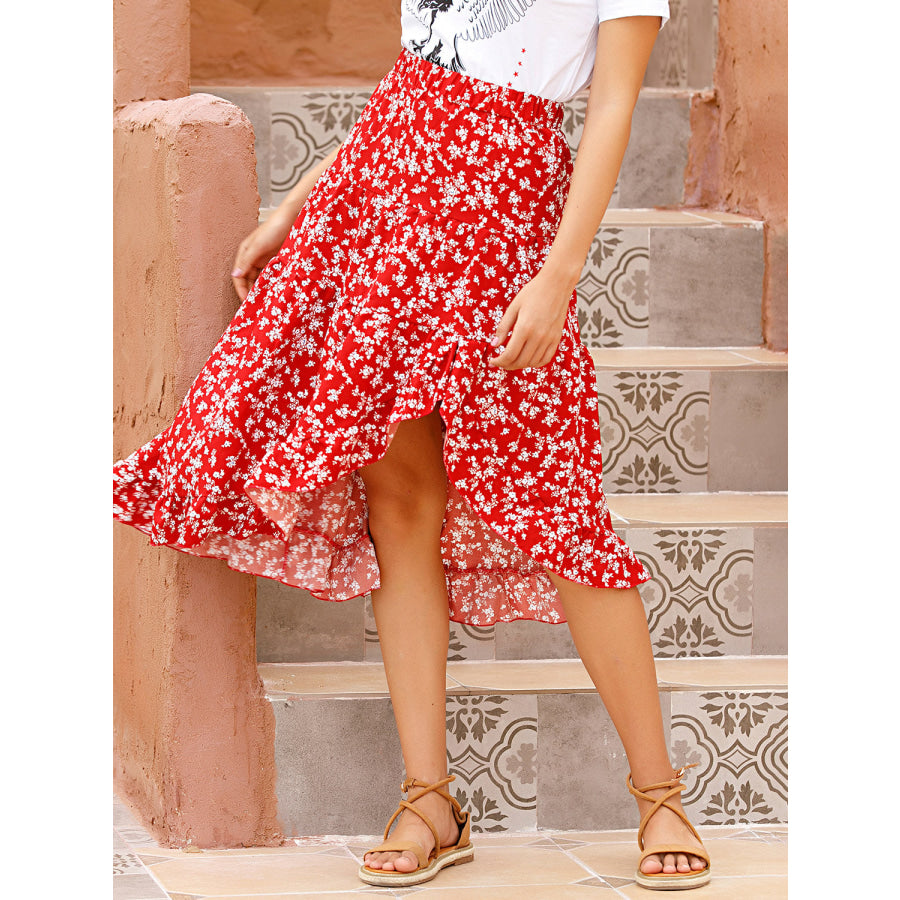 Perfee Printed Elastic Waist Skirt Apparel and Accessories