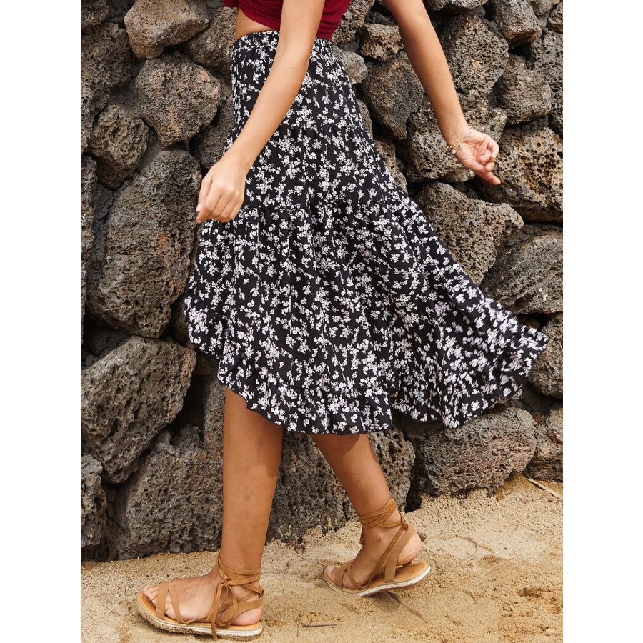 Perfee Printed Elastic Waist Skirt Apparel and Accessories