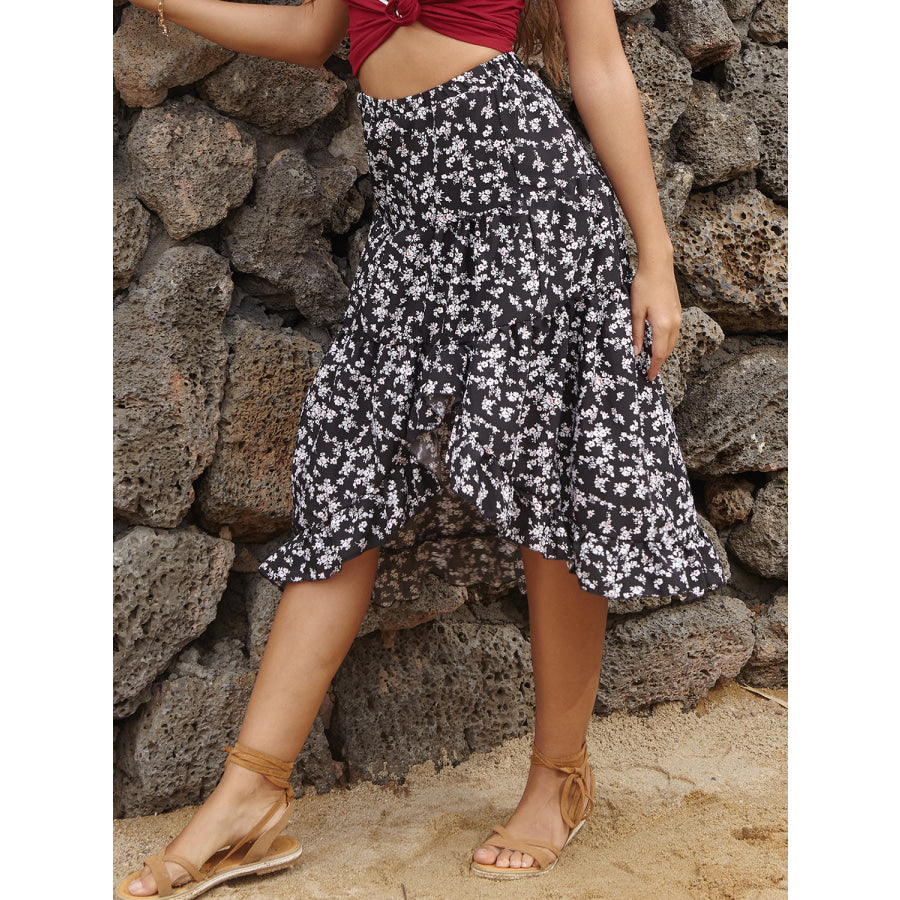 Perfee Printed Elastic Waist Skirt Apparel and Accessories