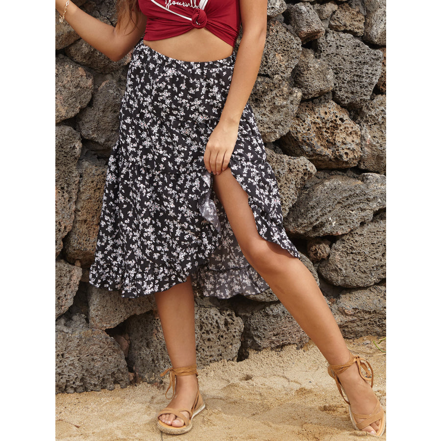 Perfee Printed Elastic Waist Skirt Black / S Apparel and Accessories