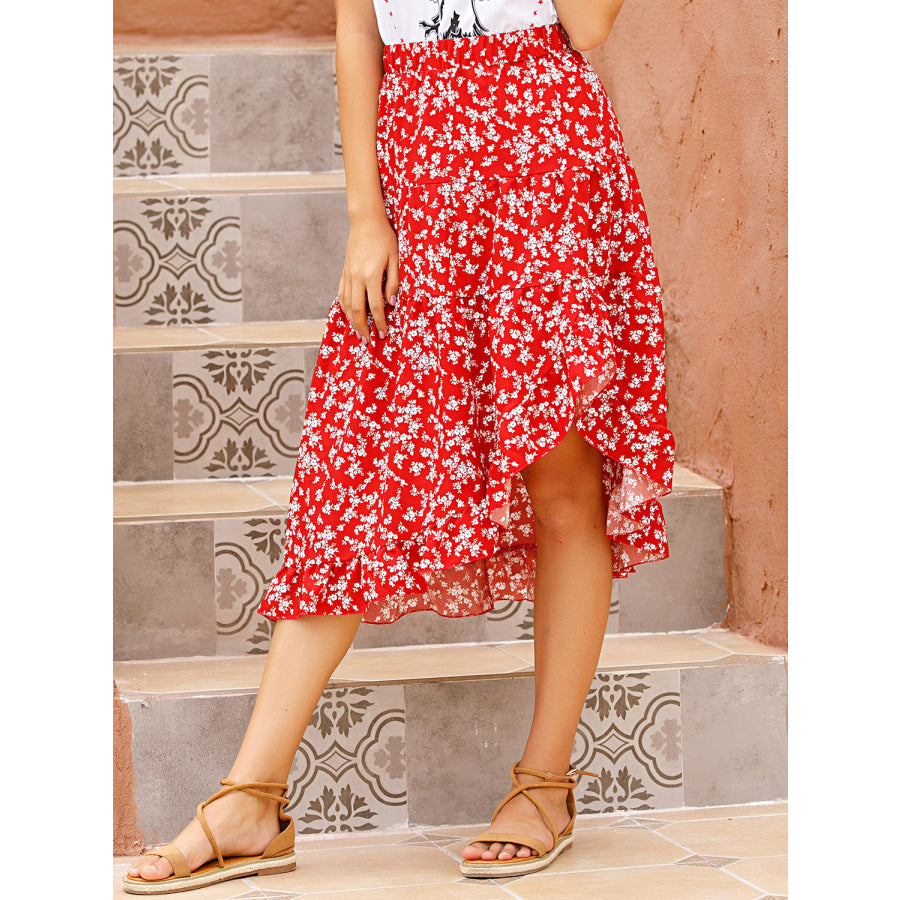 Perfee Printed Elastic Waist Skirt Red / S Apparel and Accessories