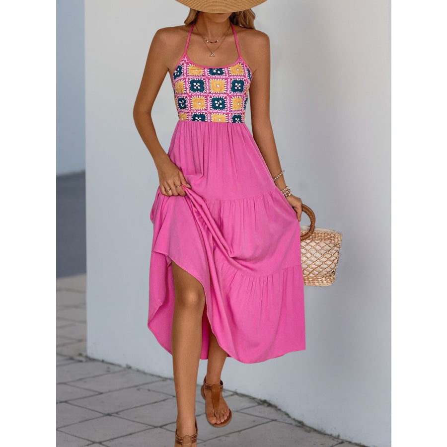 Perfee Printed Halter Neck Tiered Midi Dress Apparel and Accessories