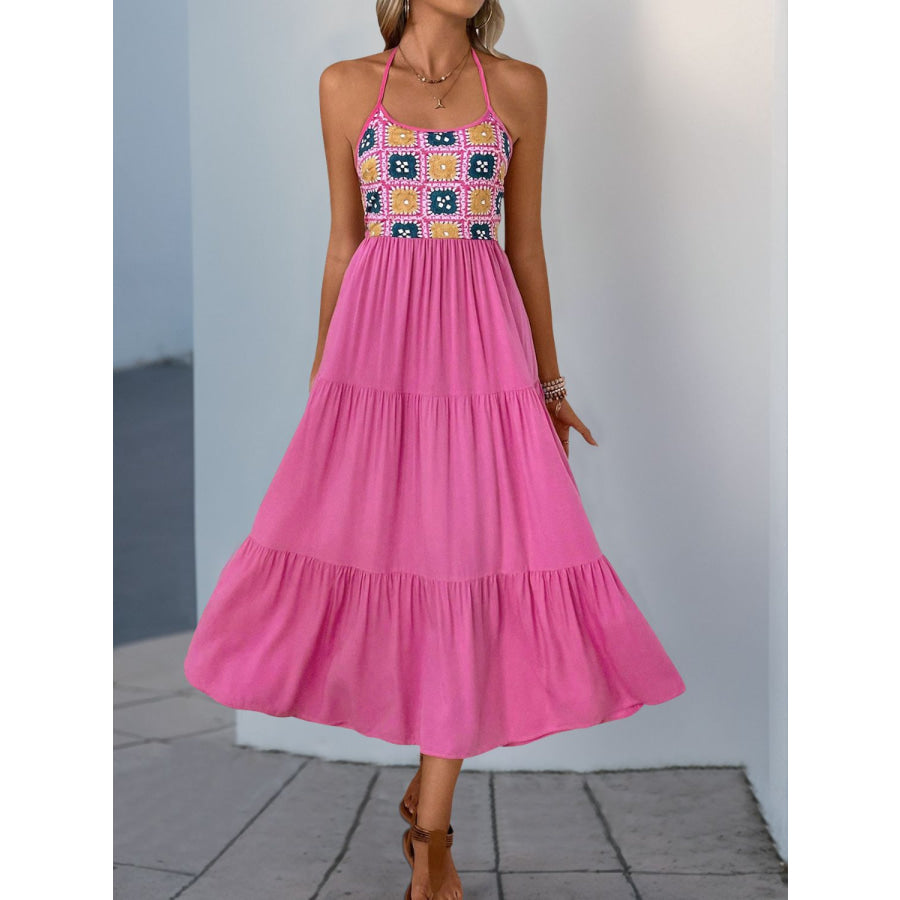 Perfee Printed Halter Neck Tiered Midi Dress Apparel and Accessories