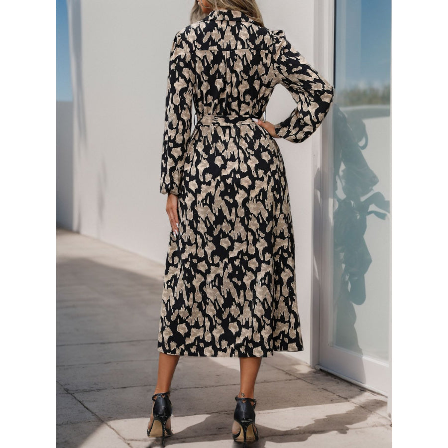 Perfee Printed Long Sleeve Midi Dress Apparel and Accessories