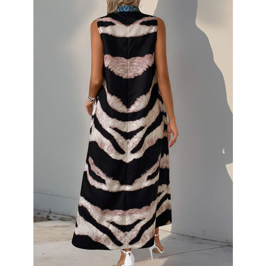 Perfee Printed Notched Sleeveless Dress Apparel and Accessories