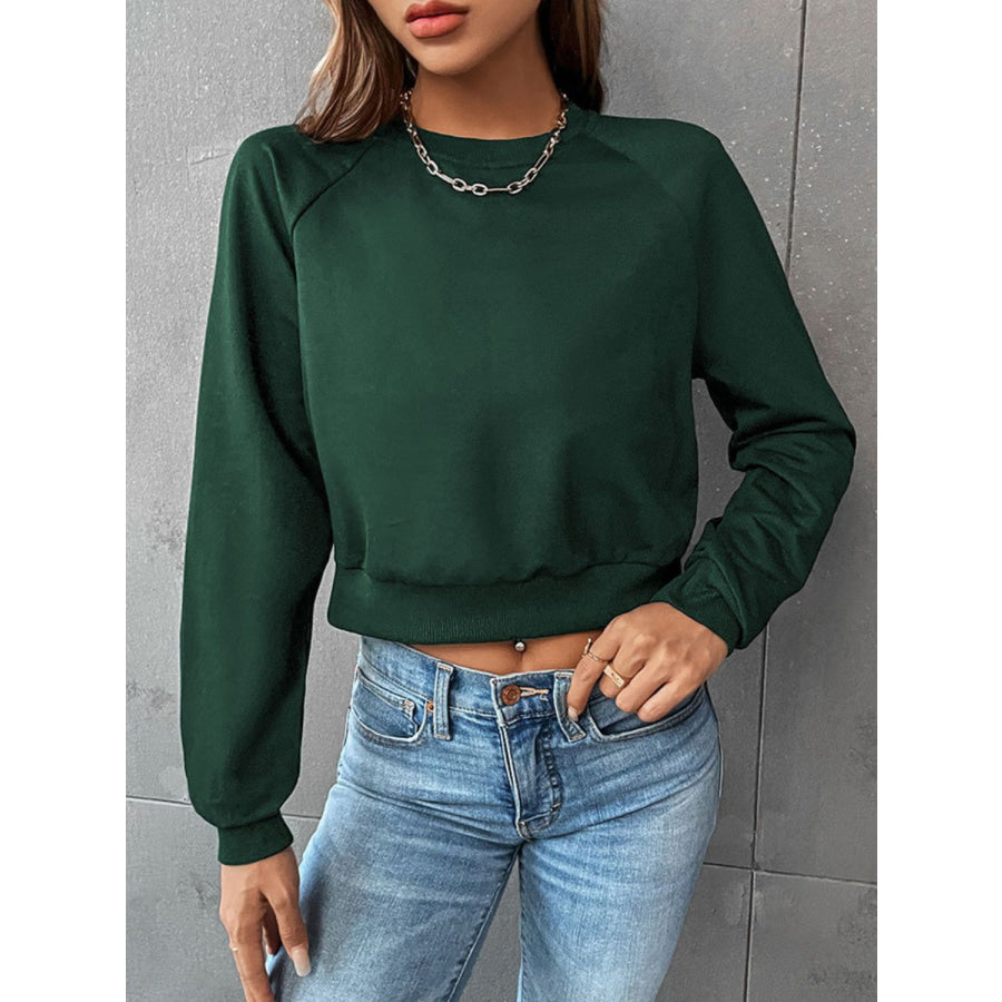 Perfee Raglan Sleeve Round Neck Cropped Sweatshirt Apparel and Accessories