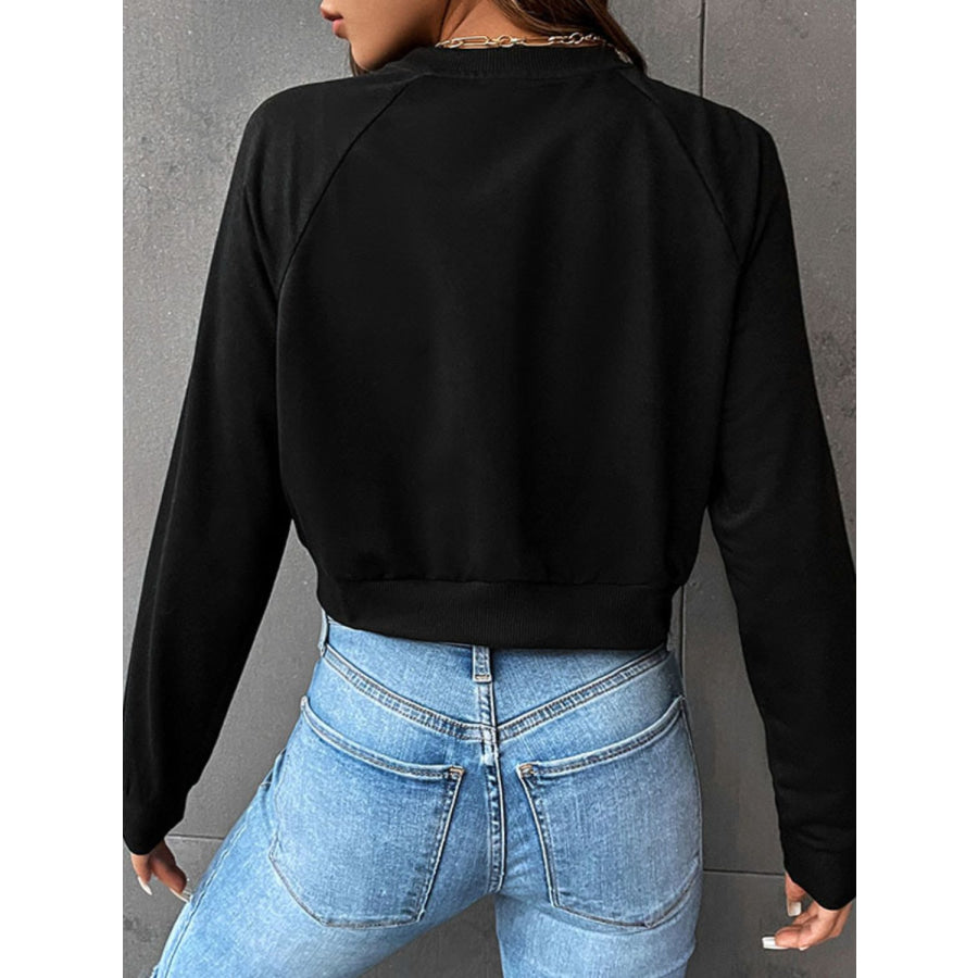 Perfee Raglan Sleeve Round Neck Cropped Sweatshirt Apparel and Accessories