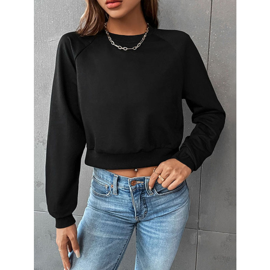 Perfee Raglan Sleeve Round Neck Cropped Sweatshirt Apparel and Accessories