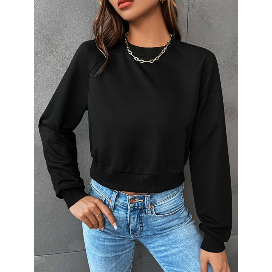 Perfee Raglan Sleeve Round Neck Cropped Sweatshirt Apparel and Accessories