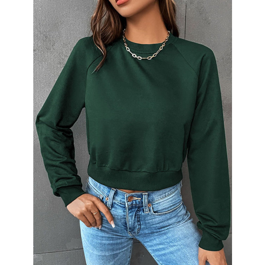 Perfee Raglan Sleeve Round Neck Cropped Sweatshirt Apparel and Accessories