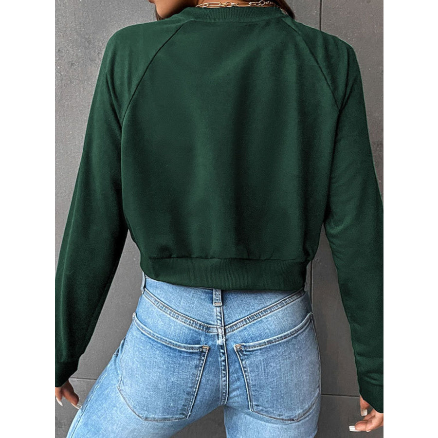 Perfee Raglan Sleeve Round Neck Cropped Sweatshirt Apparel and Accessories