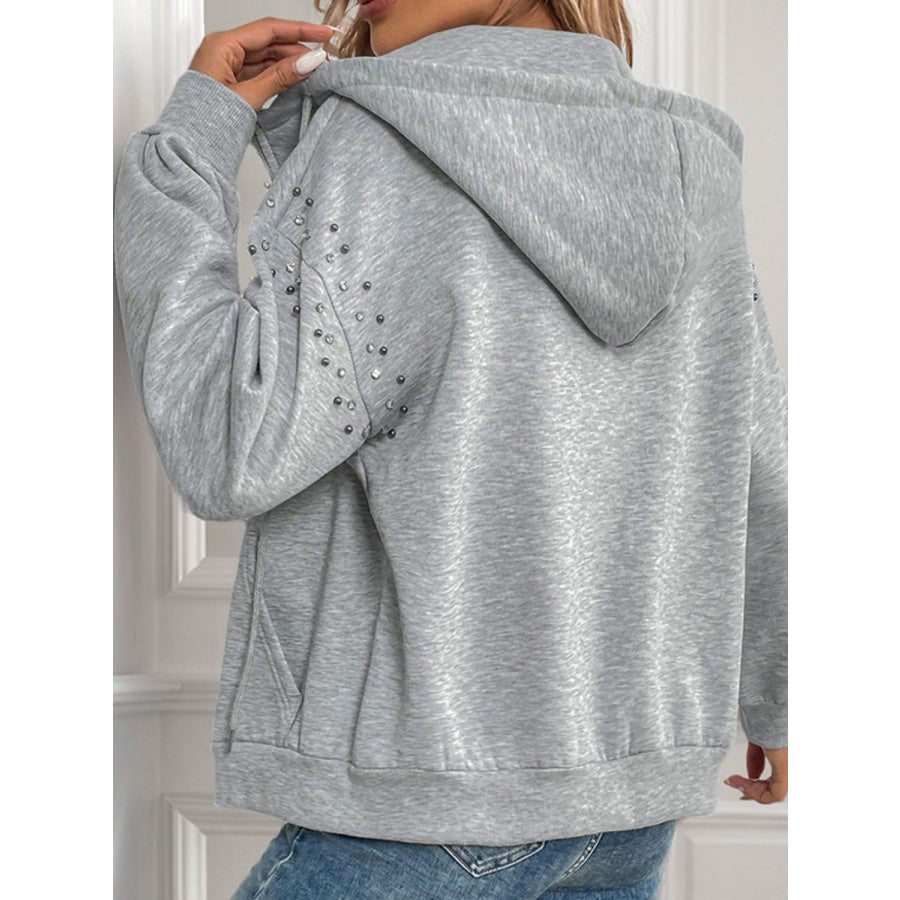 Perfee Rhinestone Zip Up Long Sleeve Hoodie Apparel and Accessories