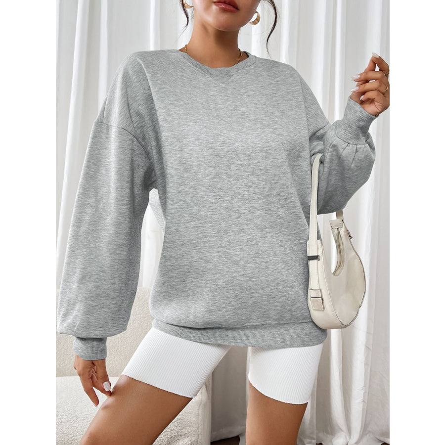 Perfee Round Neck Long Sleeve Sweatshirt Apparel and Accessories