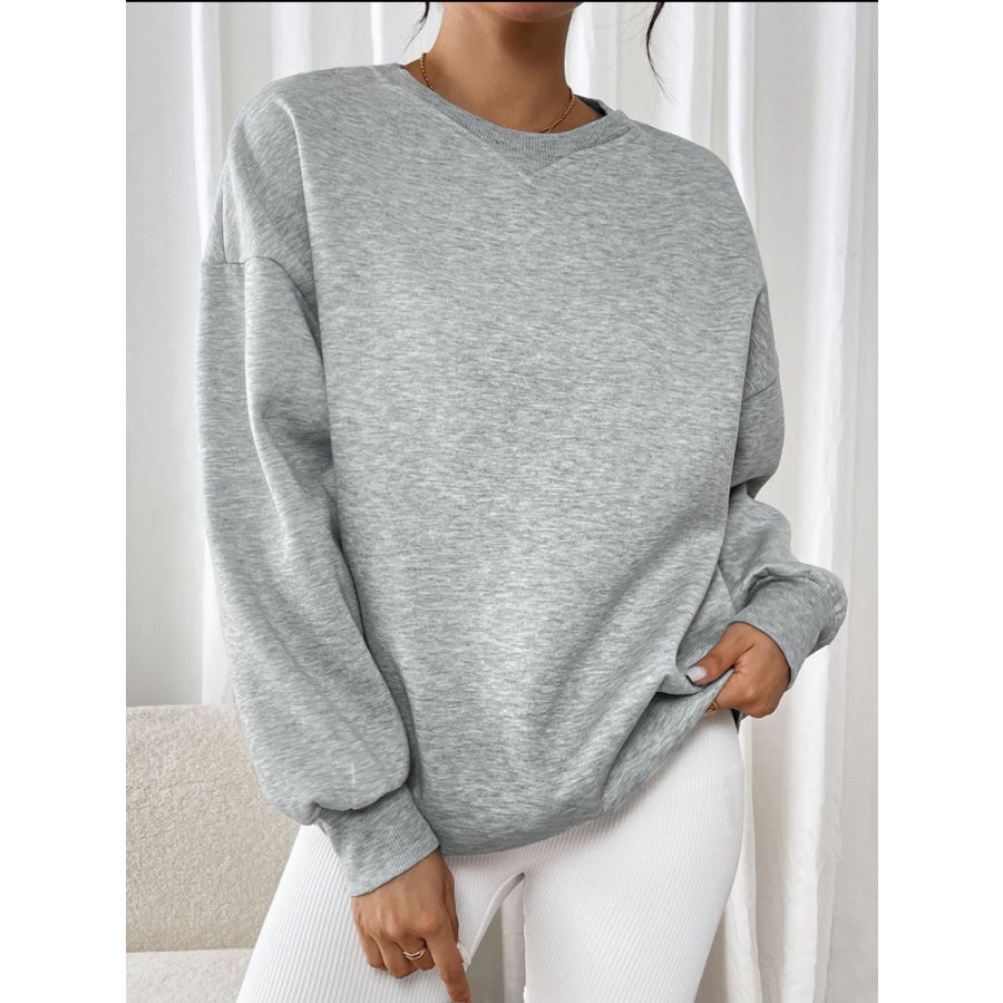 Perfee Round Neck Long Sleeve Sweatshirt Apparel and Accessories