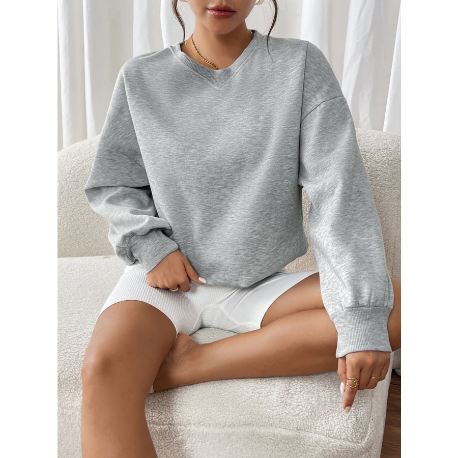 Perfee Round Neck Long Sleeve Sweatshirt Apparel and Accessories