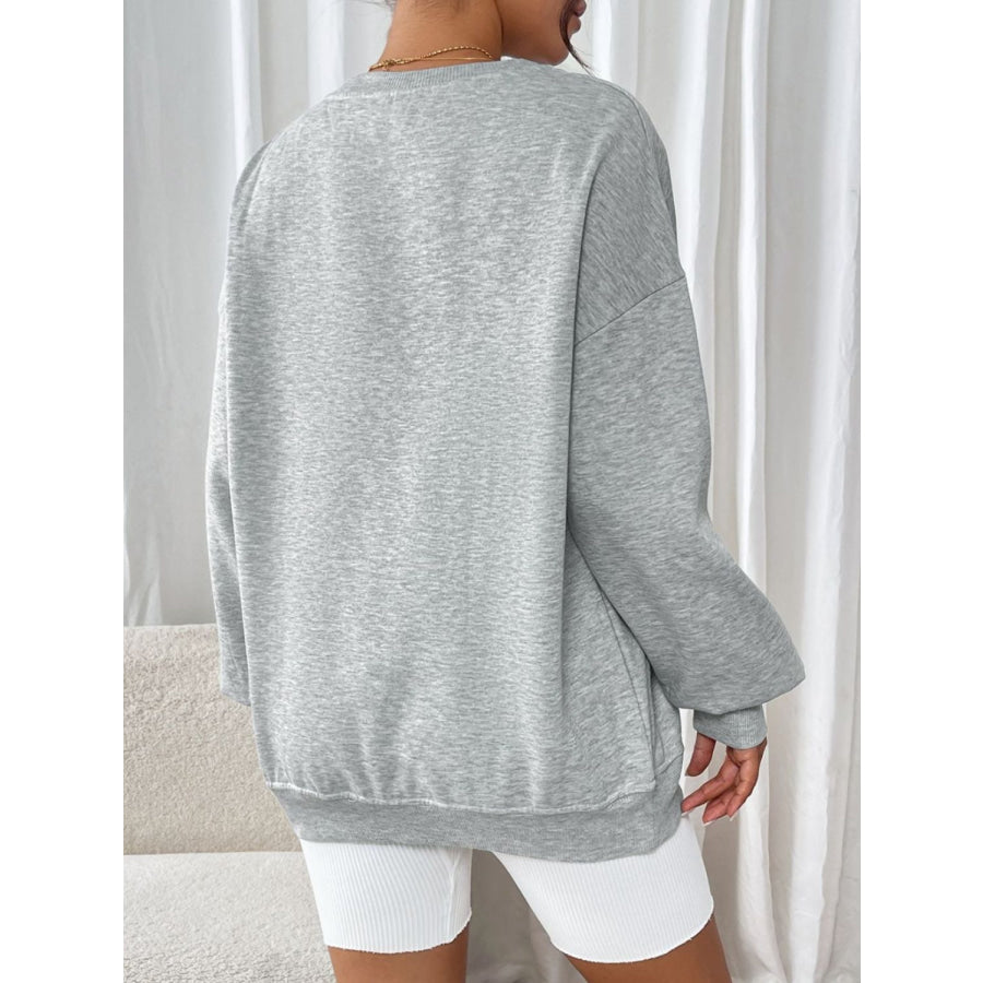 Perfee Round Neck Long Sleeve Sweatshirt Apparel and Accessories