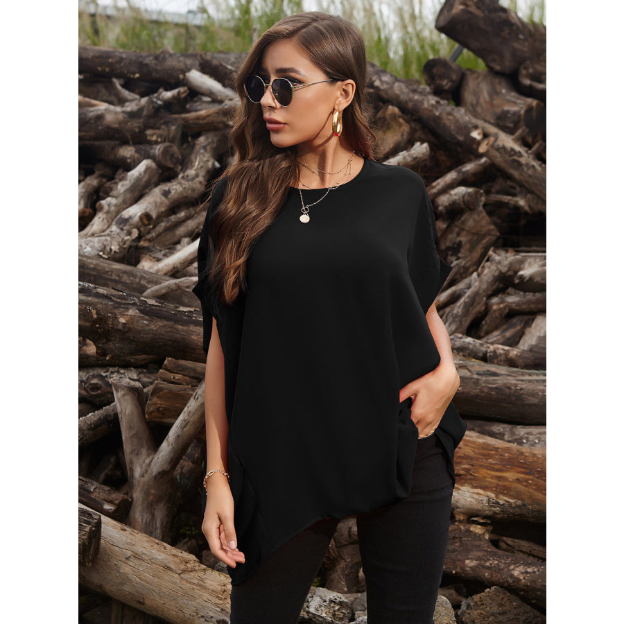 Perfee Round Neck Short Sleeve T-Shirt Black / One Size Apparel and Accessories