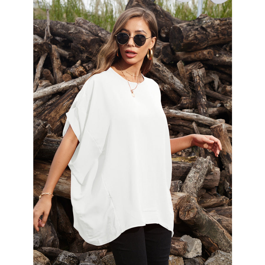 Perfee Round Neck Short Sleeve T-Shirt White / One Size Apparel and Accessories