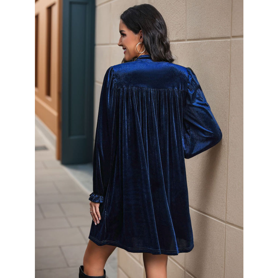 Perfee Ruched Surplice Long Sleeve Mini Dress Apparel and Accessories