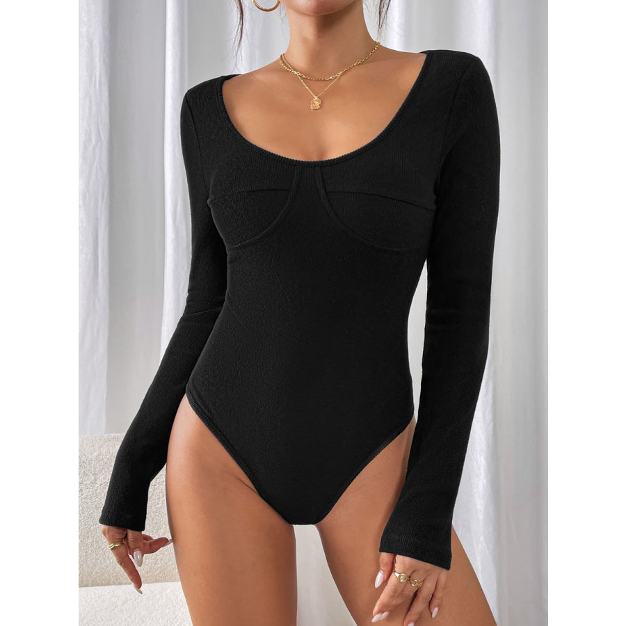 Perfee Scoop Neck Long Sleeve Bodysuit Black / S Apparel and Accessories