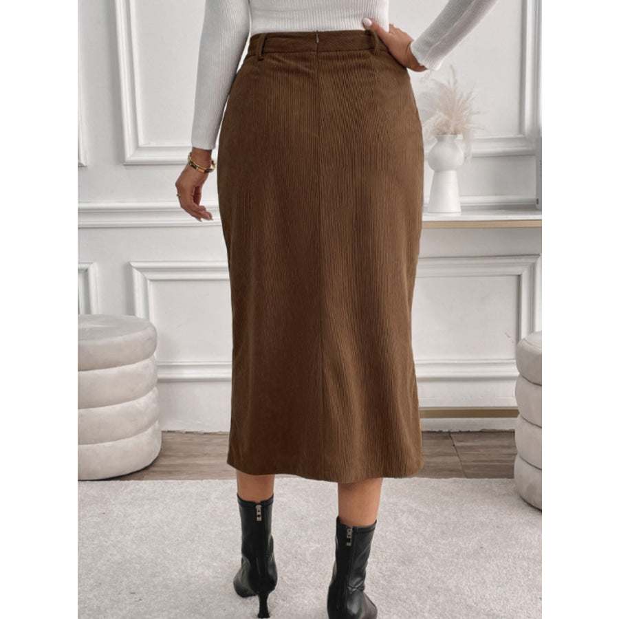 Perfee Slit Midi Skirt with Pockets Apparel and Accessories