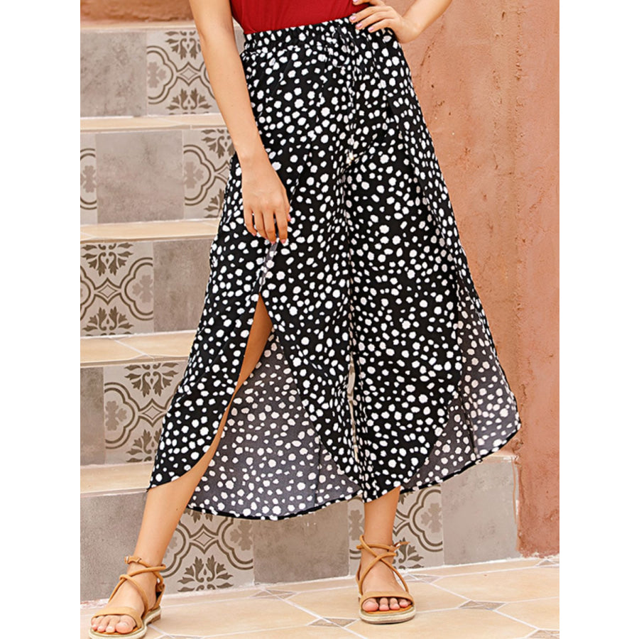 Perfee Slit Polka Dot Wide Leg Pants Apparel and Accessories