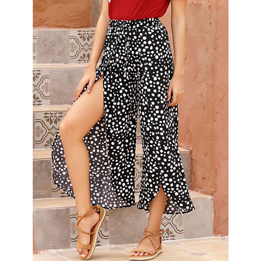 Perfee Slit Polka Dot Wide Leg Pants Apparel and Accessories