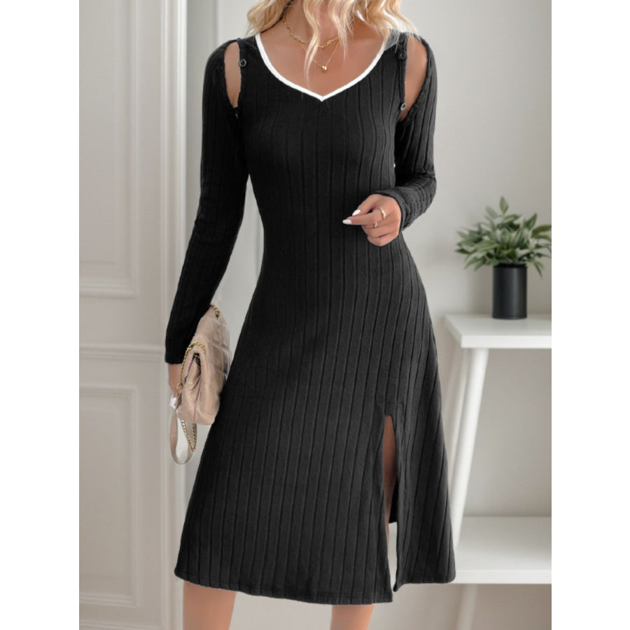 Perfee Slit Wide Strap Dress and Detachable Long Sleeves Set Apparel and Accessories