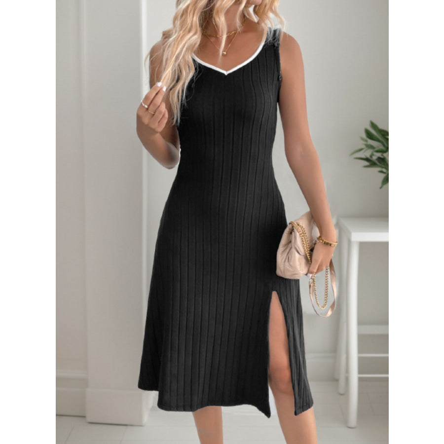 Perfee Slit Wide Strap Dress and Detachable Long Sleeves Set Apparel and Accessories