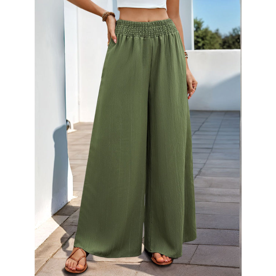 Perfee Smocked Wide Leg Pants Moss / S Apparel and Accessories