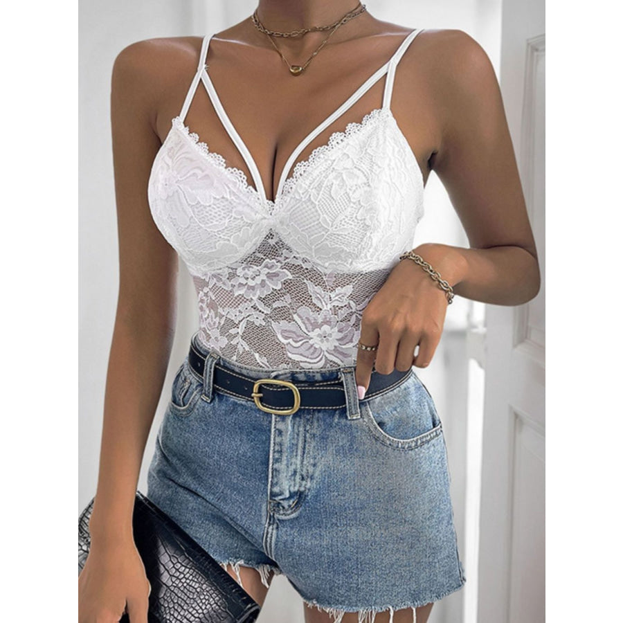 Perfee Spaghetti Strap Lace Bodysuit Apparel and Accessories