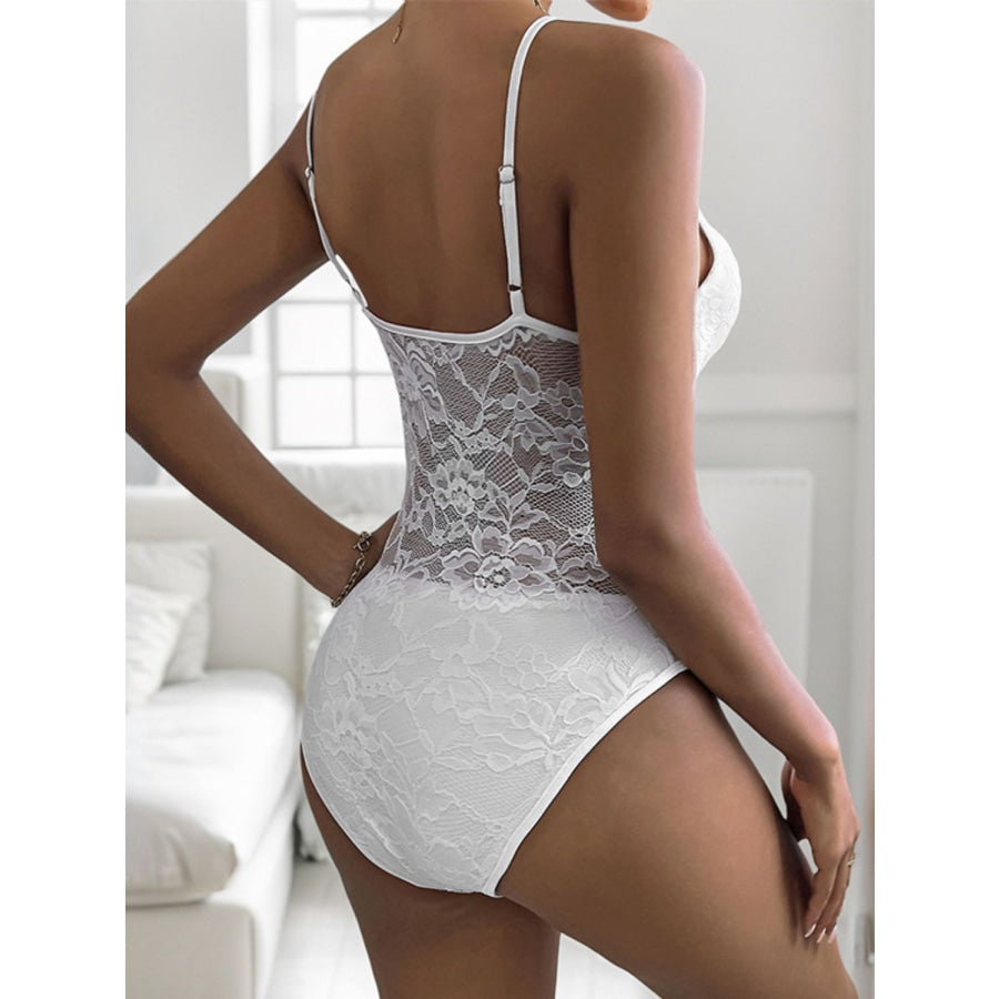 Perfee Spaghetti Strap Lace Bodysuit Apparel and Accessories