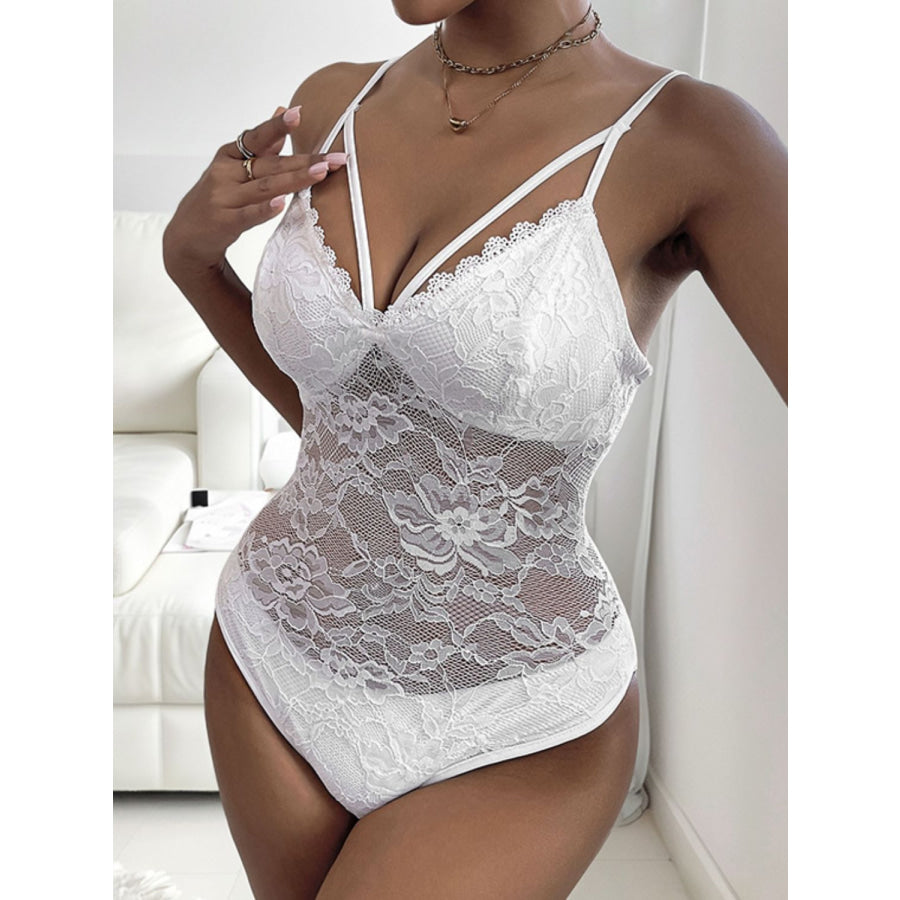 Perfee Spaghetti Strap Lace Bodysuit Apparel and Accessories