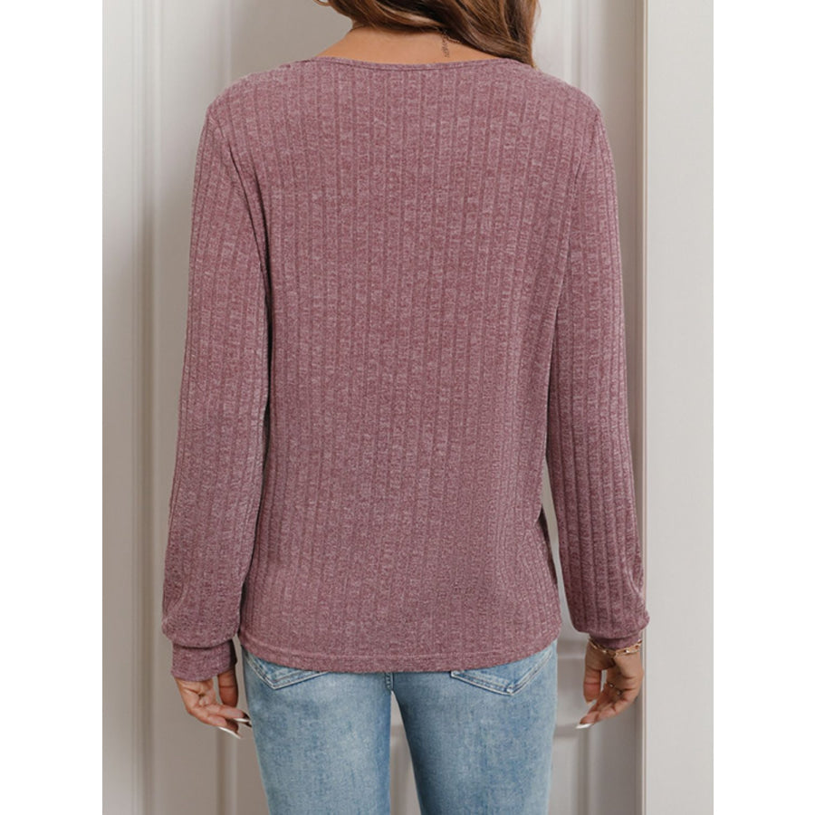 Perfee Square Neck Long Sleeve T-Shirt Dusty Pink / S Apparel and Accessories